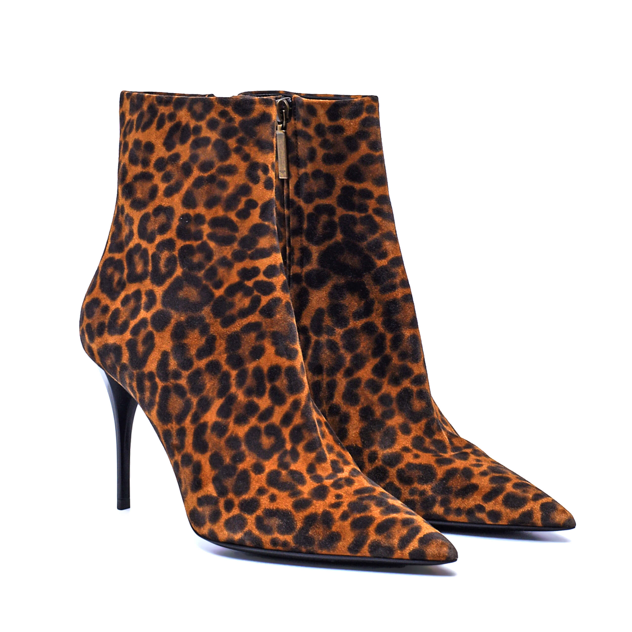 Saint Laurent - Leopard Print Suede Ankle Booties / 39